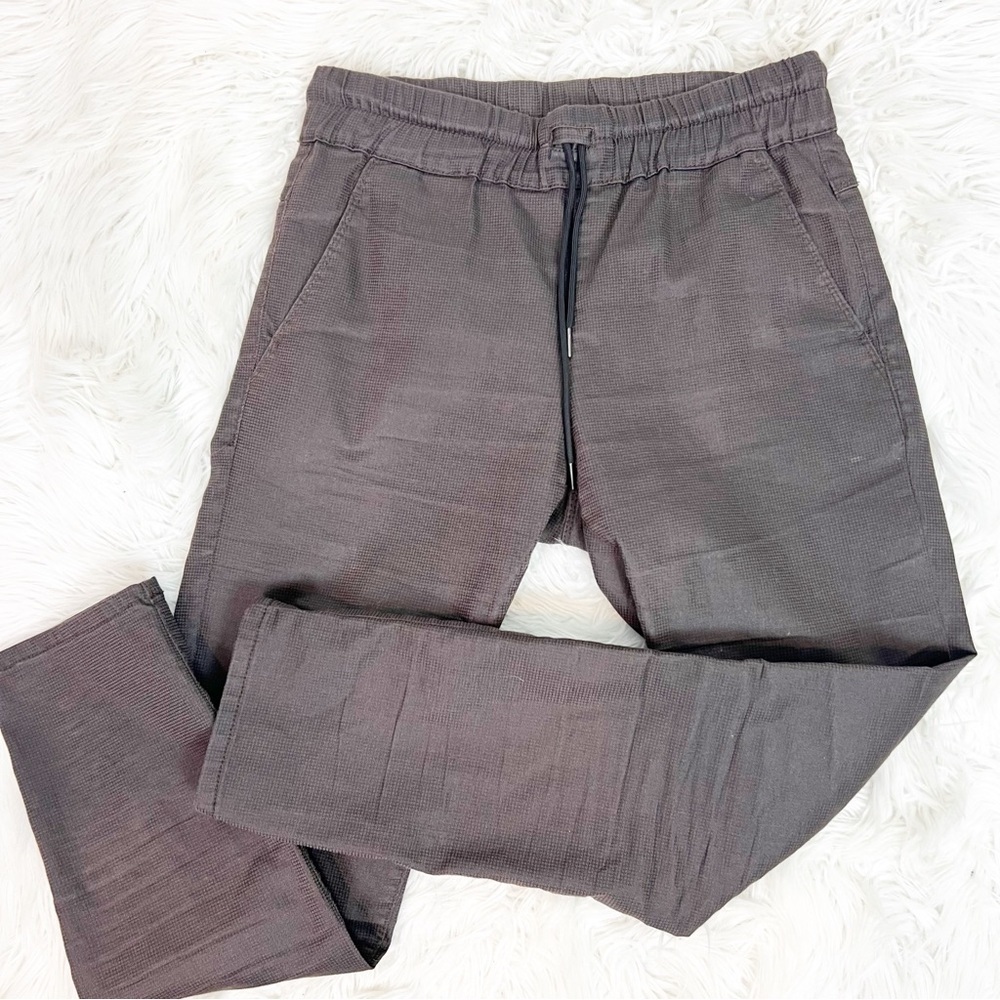 FLOG BROWN WINDOWPANE PATTERN ELASTIC WAIST TIE PANTS WOMENS SZ 30